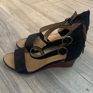 Cute black heeled wedge sandals